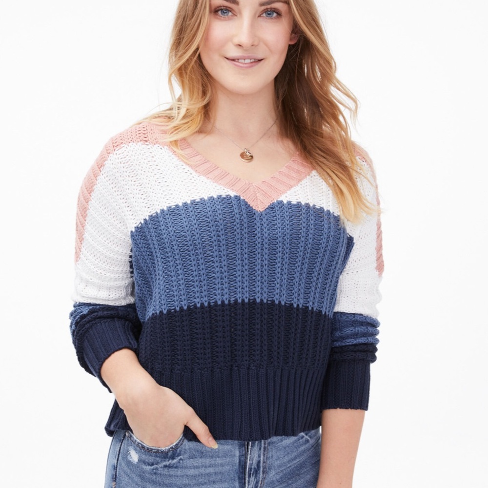 New Sweater Aeropostale Oversized Knit V Neck Cropped Boxy Loose cute casual